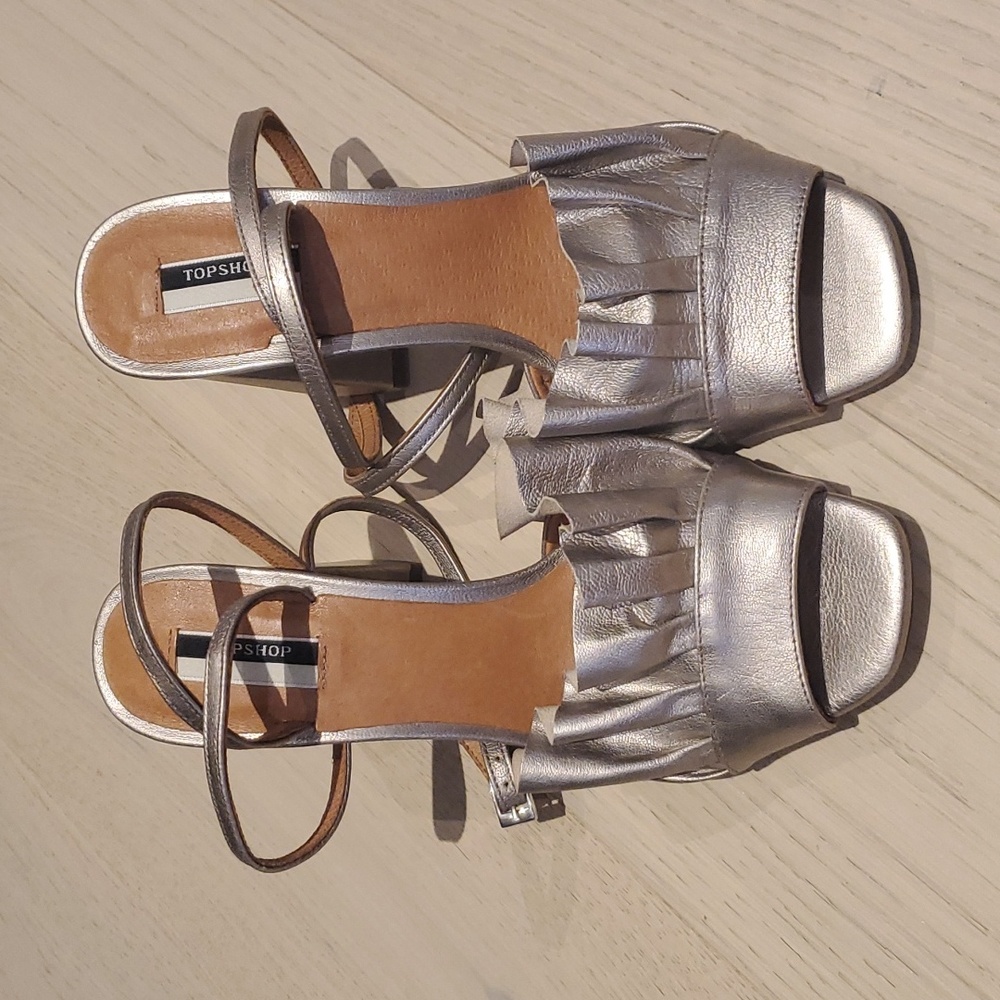 Topshop Metallic Gold/Silver Open Toe Block Heel